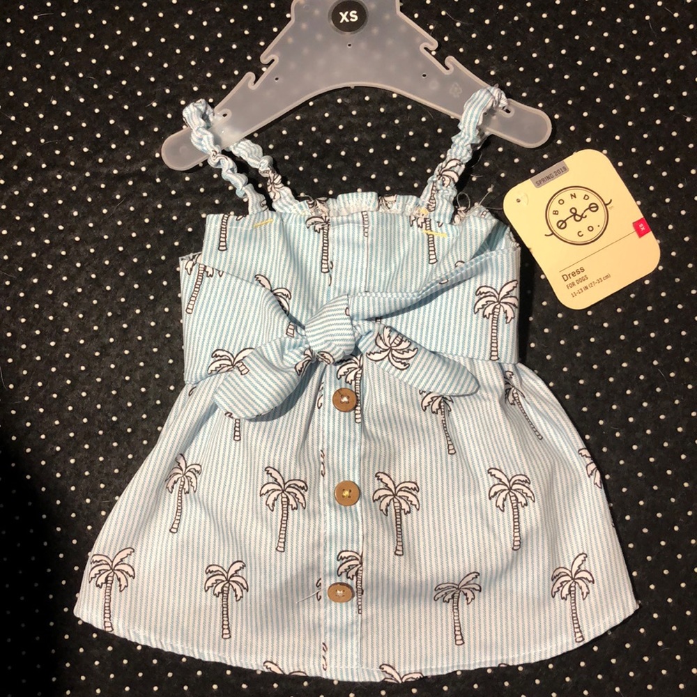 XS Blue pinstripe & palm trees 🌴 sundress 4 pooch